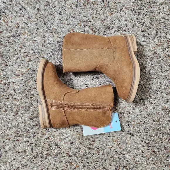 Cat & Jack Microsuede Fashion Toddler Girl's Size 5 Boots - Brown With Faux Fur - Picture 1 of 9